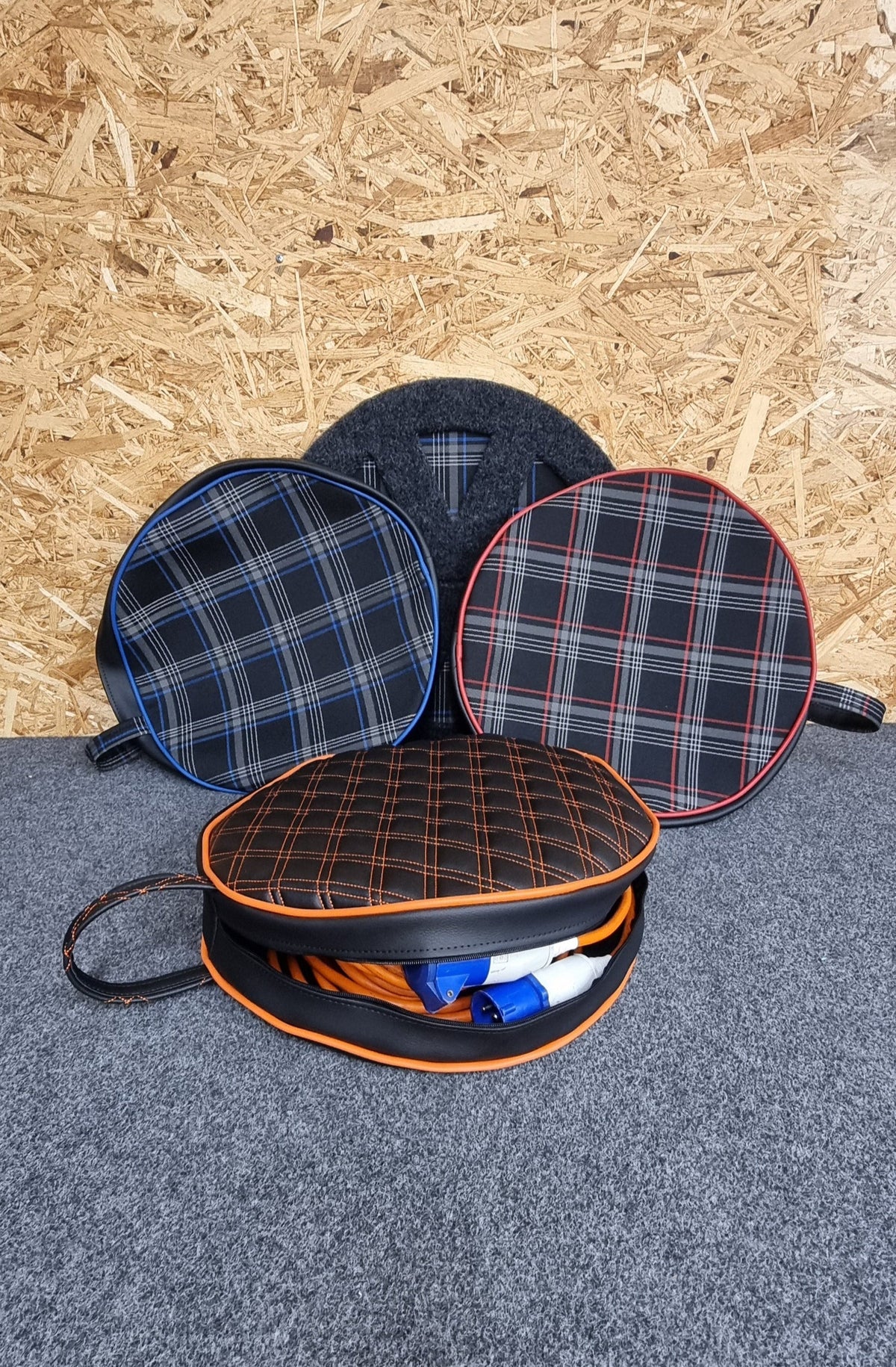 Blue Tartan Hook Up Cable Bag